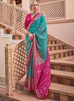 Silk Firozi Festival Wear Printed Saree